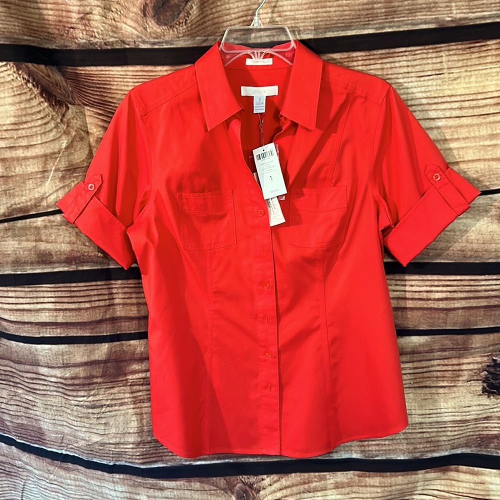 Chicos, effortless cotton short sleeve shirt, size 1